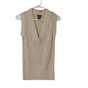 Wet Seal Beige Sleeveless Knit Sweater Vest V-Neck Small Womens
